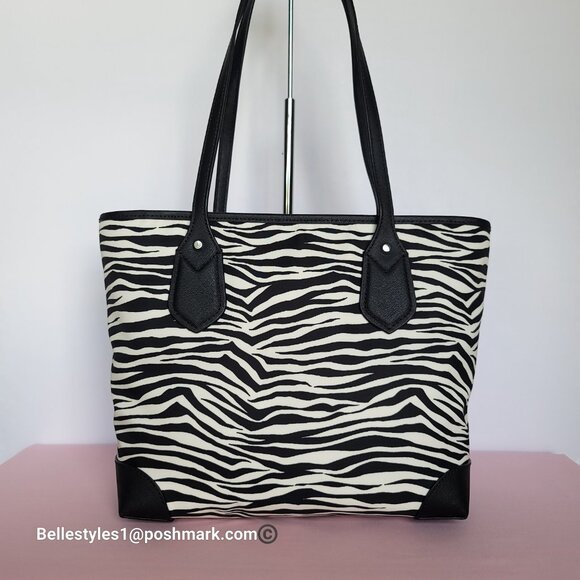 MICHAEL KORS Eva Small Nylon Tote with Animal Print- Black Multi 🎈$98. - Picture 7 of 16